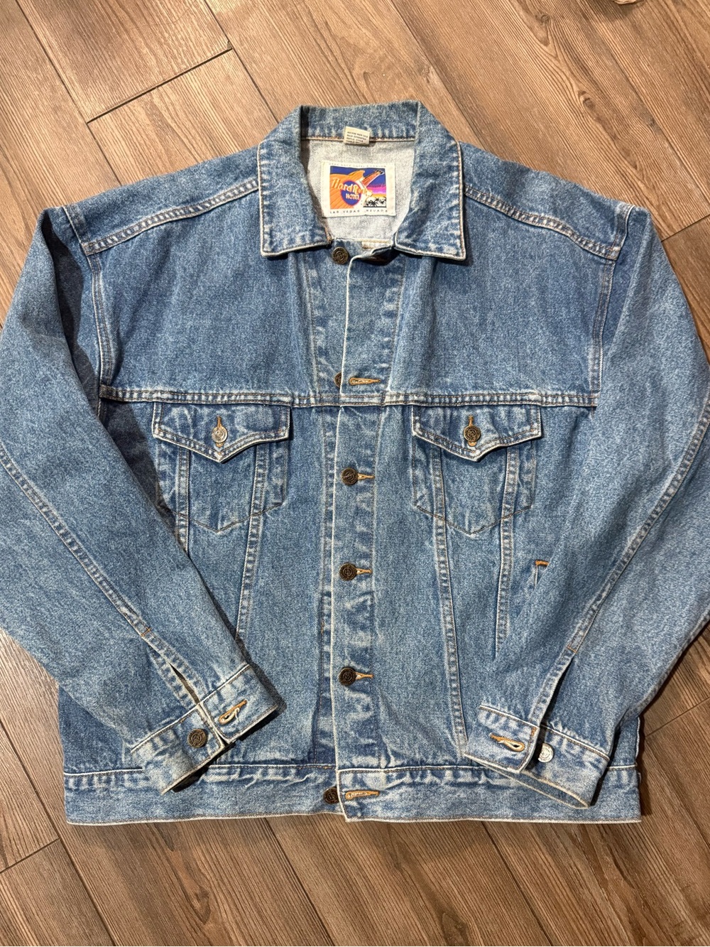 Vintage Hard Rock Hotel Las Vegas Denim Jacket Embroidered 90s Trucker Large